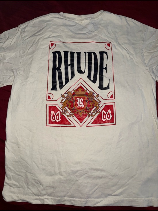 Rhude Other - Rhude White Tee with Black Logo and Red Crest Graphic